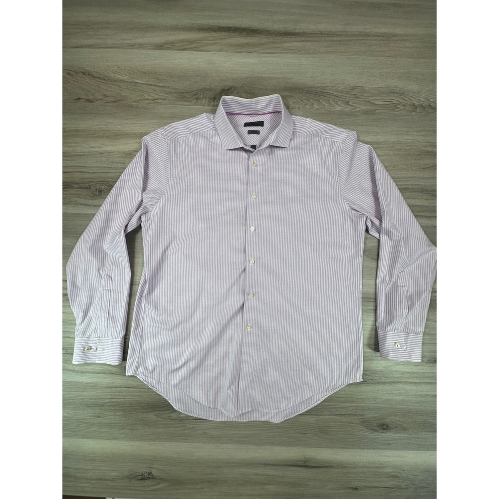 Calvin Klein Mens Slim Fit Non Iron Purple Micro Check Dress Shirt 17 34-35‎
